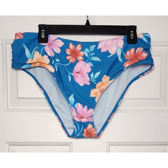Cupshe Women Swimsuit Bikini Bottom Ruched Mid Rise Floral Bikini Size XL NWT - Picture 1 of 6